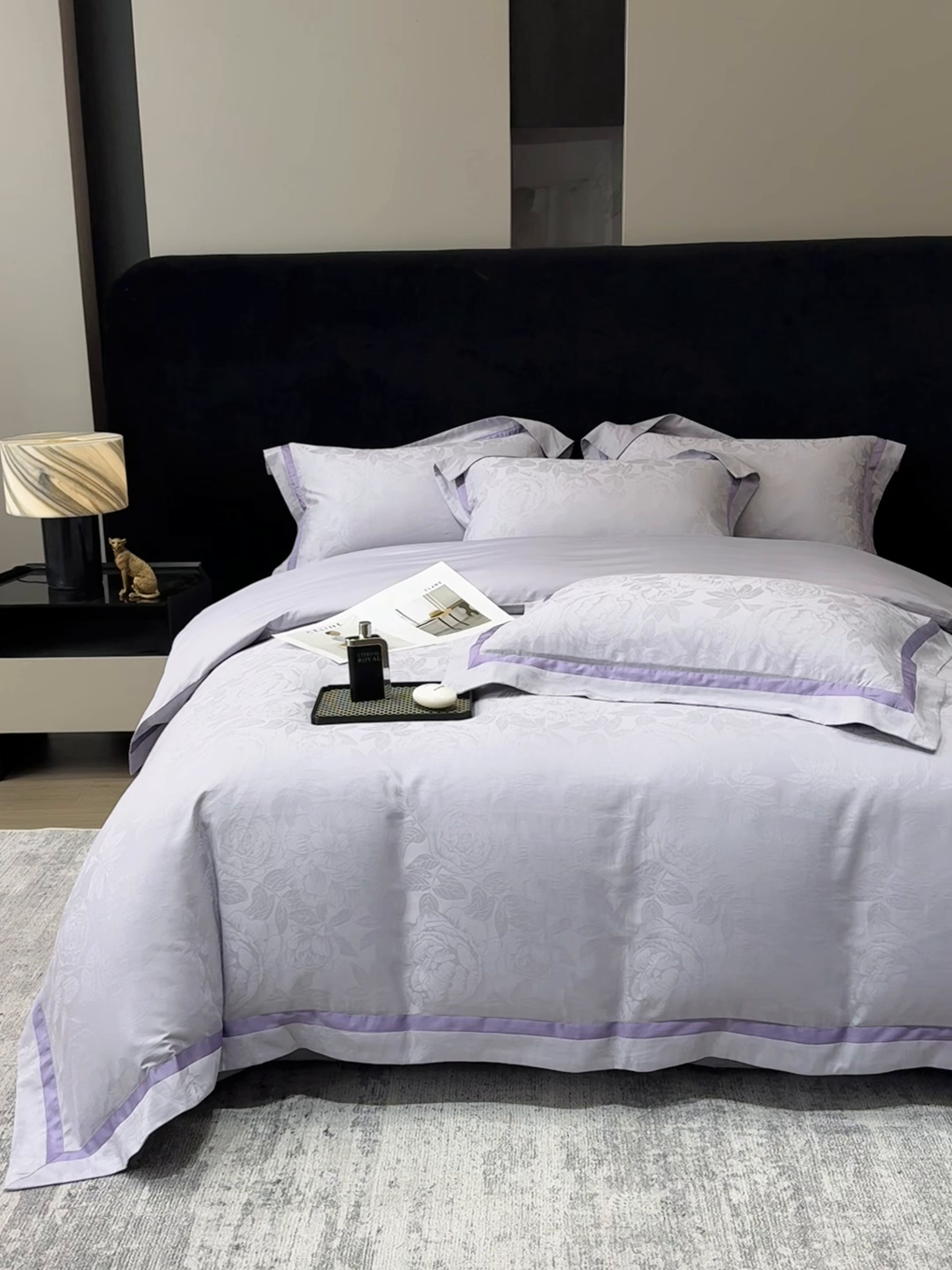 91家纺网 家纺一手货源 找家纺 60支花开富贵长绒棉丝光全棉提花四件套 花开富贵-优雅紫