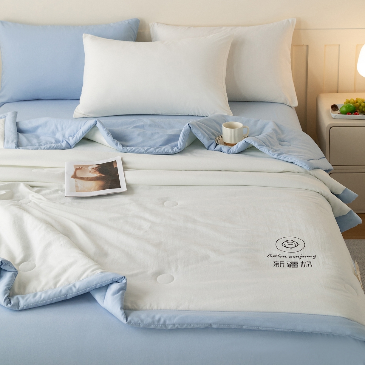 91家纺网 家纺一手货源 找家纺 （总）安琪家纺 2026春夏新款A类新疆棉花纯色撞色双拼夏被夏凉被空调被