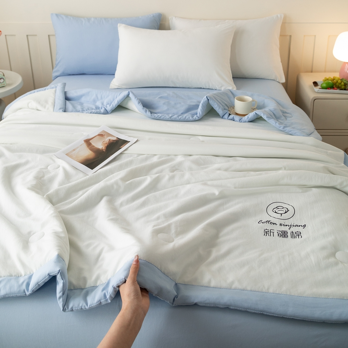 91家纺网 家纺一手货源 找家纺 （总）安琪家纺 2026春夏新款A类新疆棉花纯色撞色双拼夏被夏凉被空调被