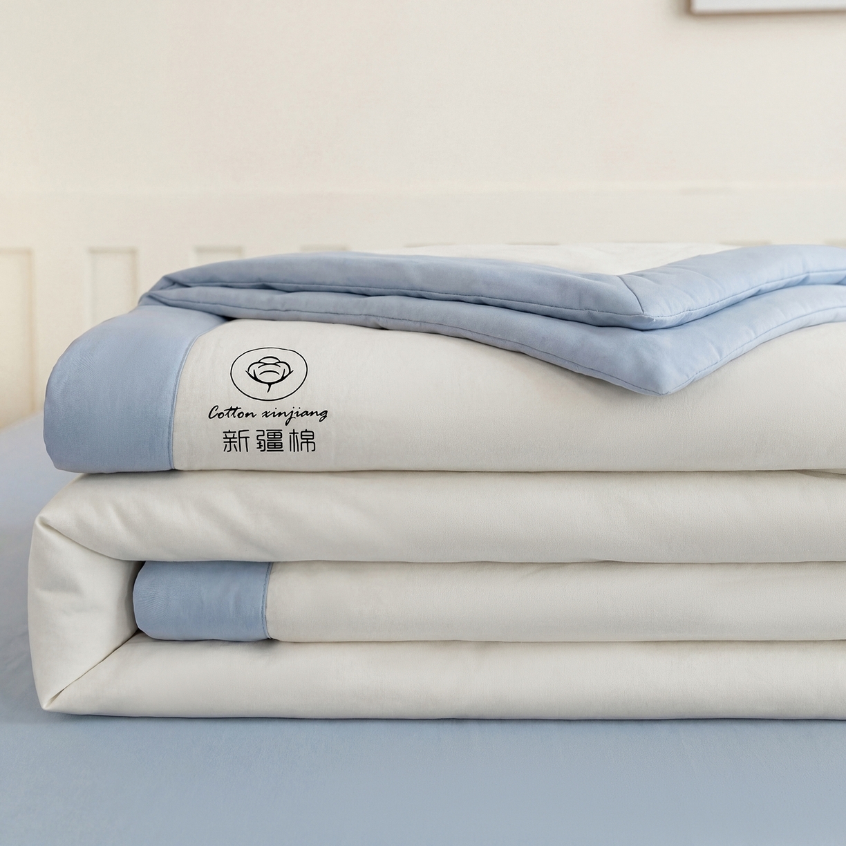 91家纺网 家纺一手货源 找家纺 （总）安琪家纺 2026春夏新款A类新疆棉花纯色撞色双拼夏被夏凉被空调被