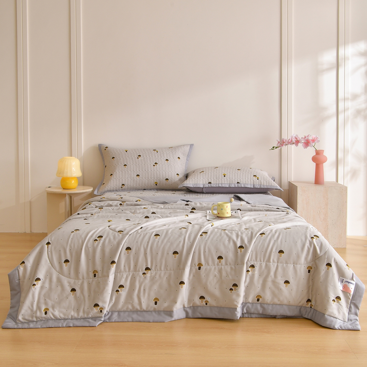 91家纺网 家纺一手货源 找家纺 （总）金艾草 2026新款莫代尔天丝印花夏被床盖四件套三件套