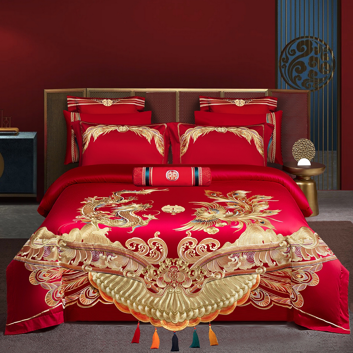 柏拉图 2026新款100s长绒棉纯棉贡缎提花重工艺刺绣婚庆四件套多件套