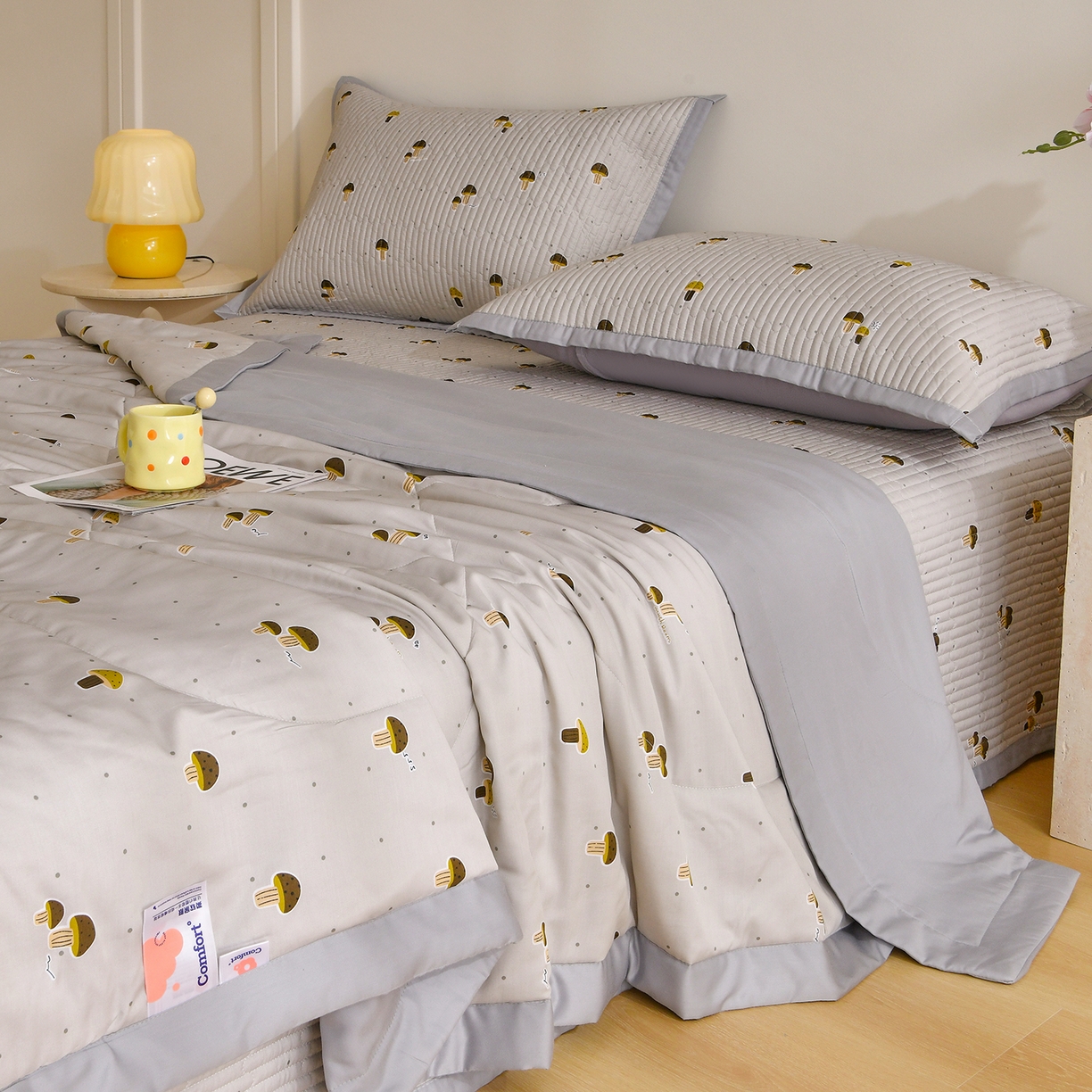 91家纺网 家纺一手货源 找家纺 （总）金艾草 2026新款莫代尔天丝印花夏被床盖四件套三件套