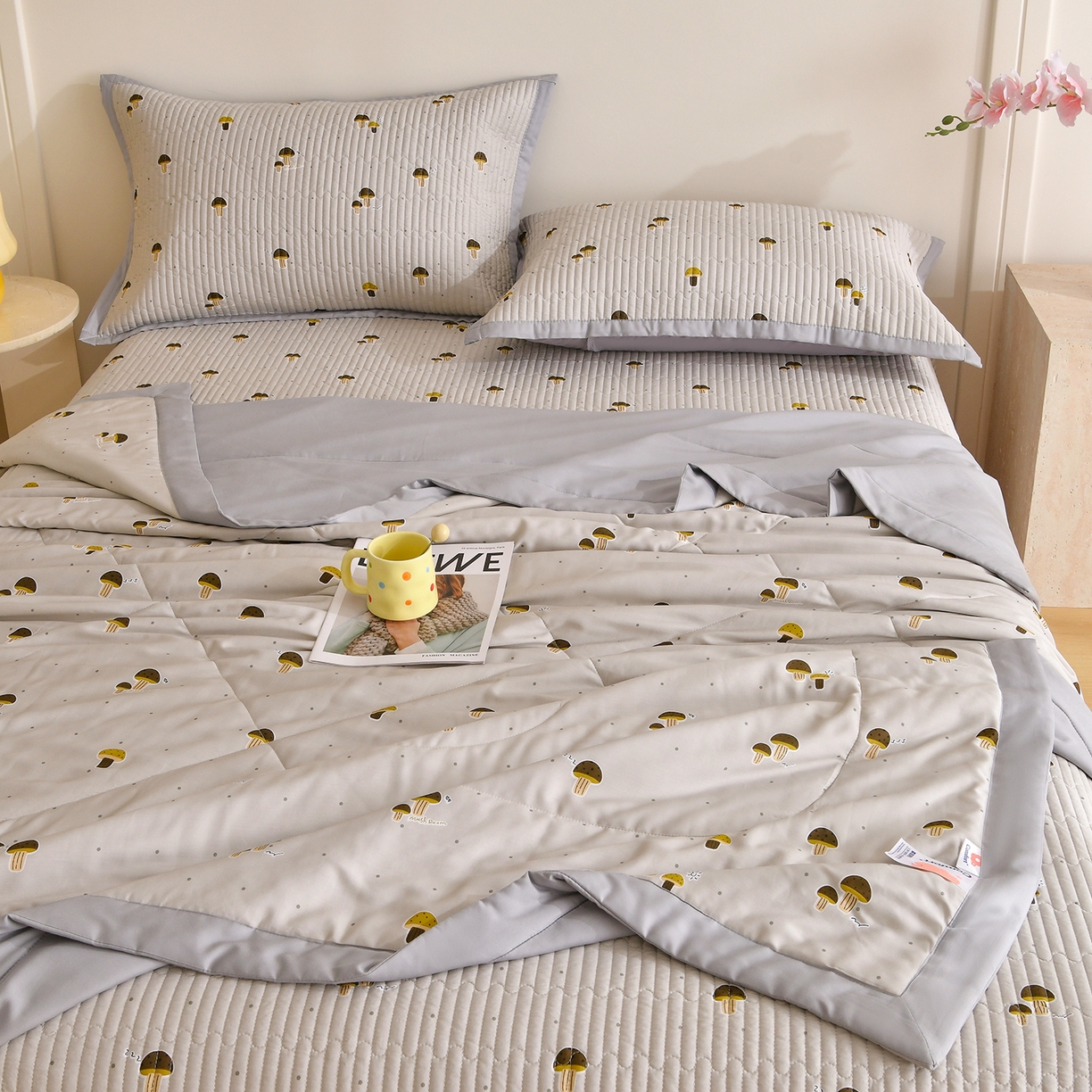 91家纺网 家纺一手货源 找家纺 （总）金艾草 2026新款莫代尔天丝印花夏被床盖四件套三件套