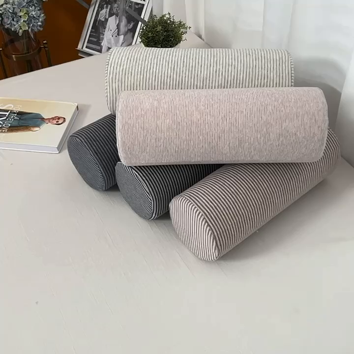 91家纺网 家纺一手货源 找家纺 仁宇枕业 2026新款全棉针织记忆棉圆形护腰护颈枕枕头枕芯 圆形枕条纹黑