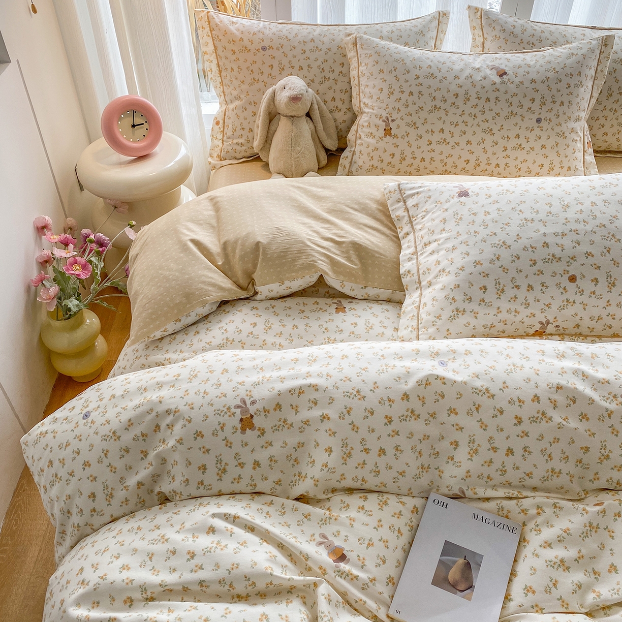 91家纺网 家纺一手货源 找家纺 钰锦铂2026新款直播爆款全棉四件套13070吊边床单一字绣印花纯棉三件套四件套 兔兔-咖