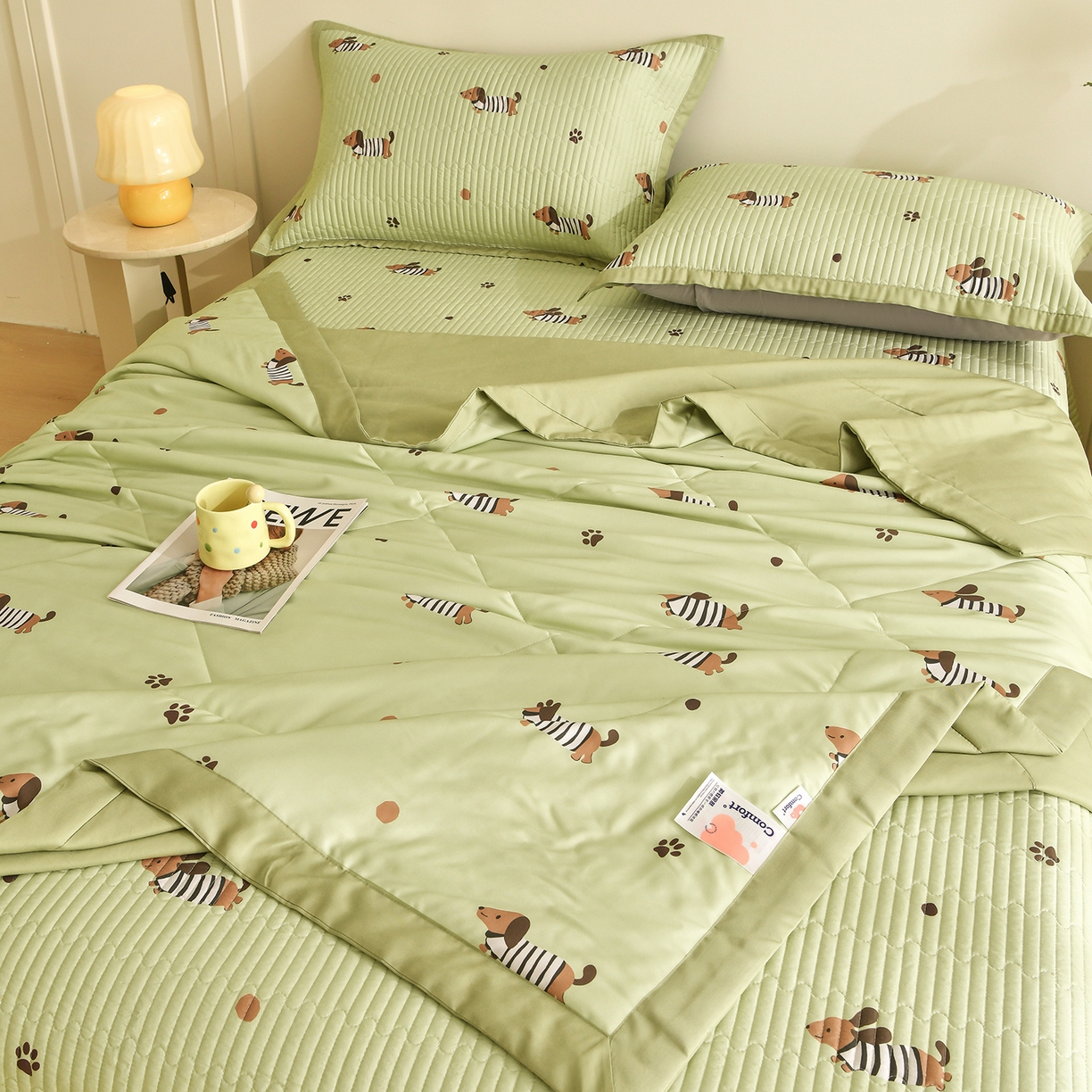 91家纺网 家纺一手货源 找家纺 （总）金艾草 2026新款莫代尔天丝印花夏被床盖四件套三件套