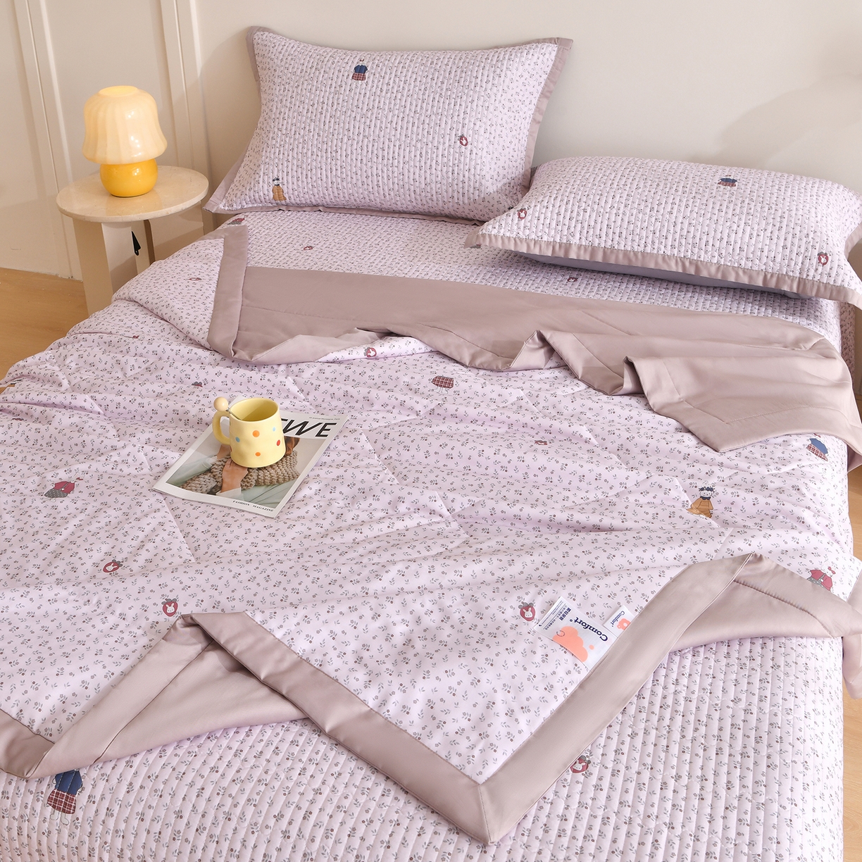 91家纺网 家纺一手货源 找家纺 （总）金艾草 2026新款莫代尔天丝印花夏被床盖四件套三件套