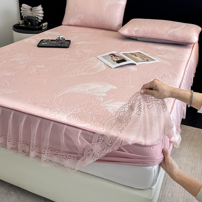 布柔 2026新款PE床笠床裙凉席中分子双面提花复合凉豆豆软席二合一可机洗 花韵粉