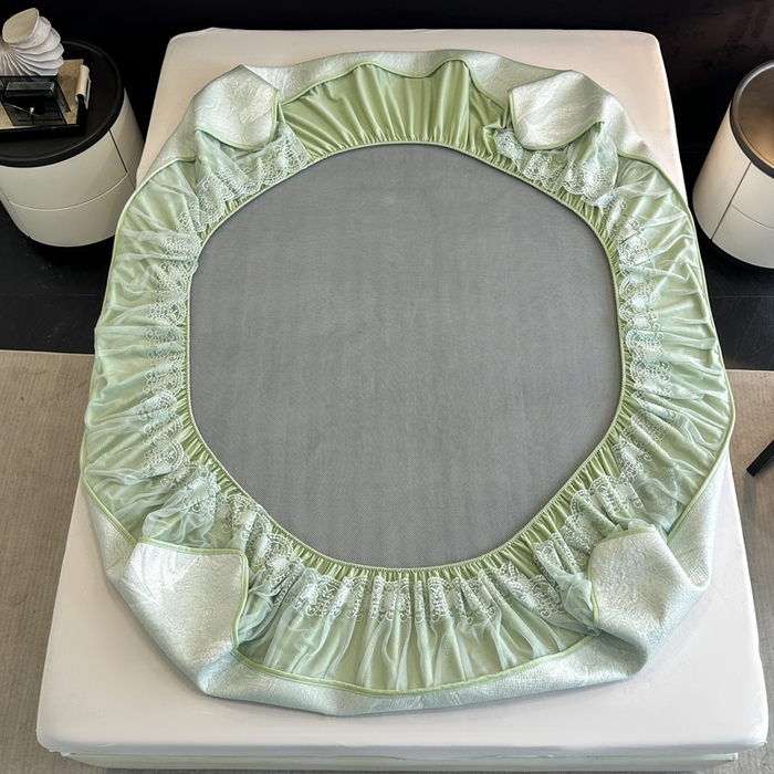 91家纺网 家纺一手货源 找家纺 布柔 2026新款PE床笠床裙凉席中分子双面提花复合凉豆豆软席二合一可机洗 花韵绿