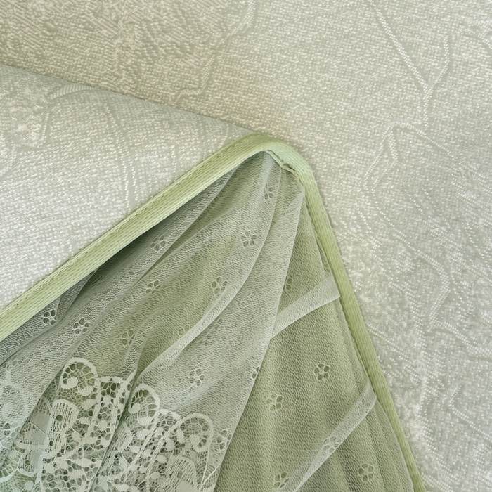91家纺网 家纺一手货源 找家纺 布柔 2026新款PE床笠床裙凉席中分子双面提花复合凉豆豆软席二合一可机洗 花韵绿