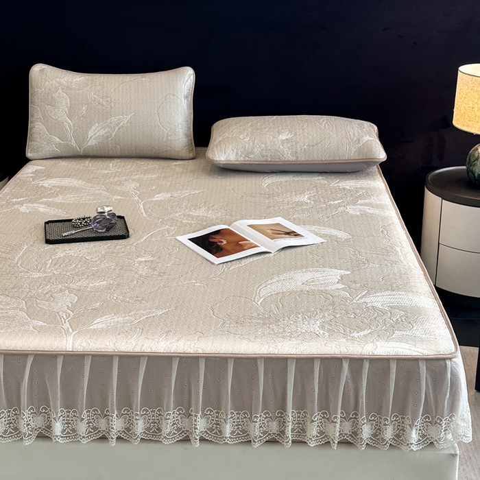 91家纺网 家纺一手货源 找家纺 布柔 2026新款PE床笠床裙凉席中分子双面提花复合凉豆豆软席二合一可机洗 花韵驼