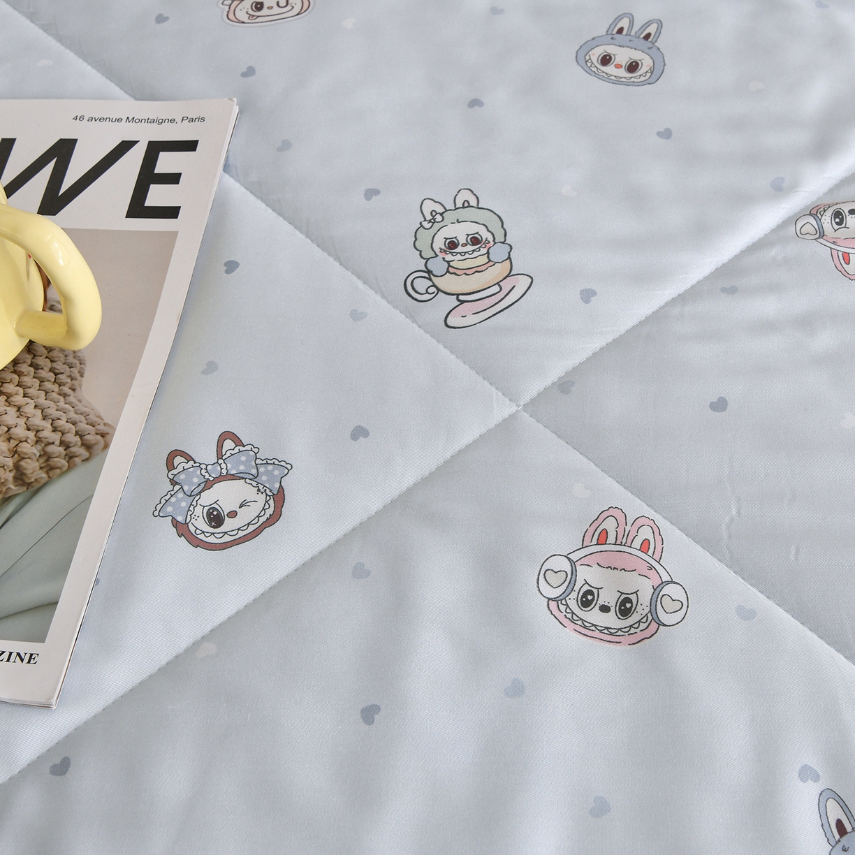 91家纺网 家纺一手货源 找家纺 金艾草 2026新款莫代尔天丝印花夏被床盖四件套三件套 拉布布-蓝