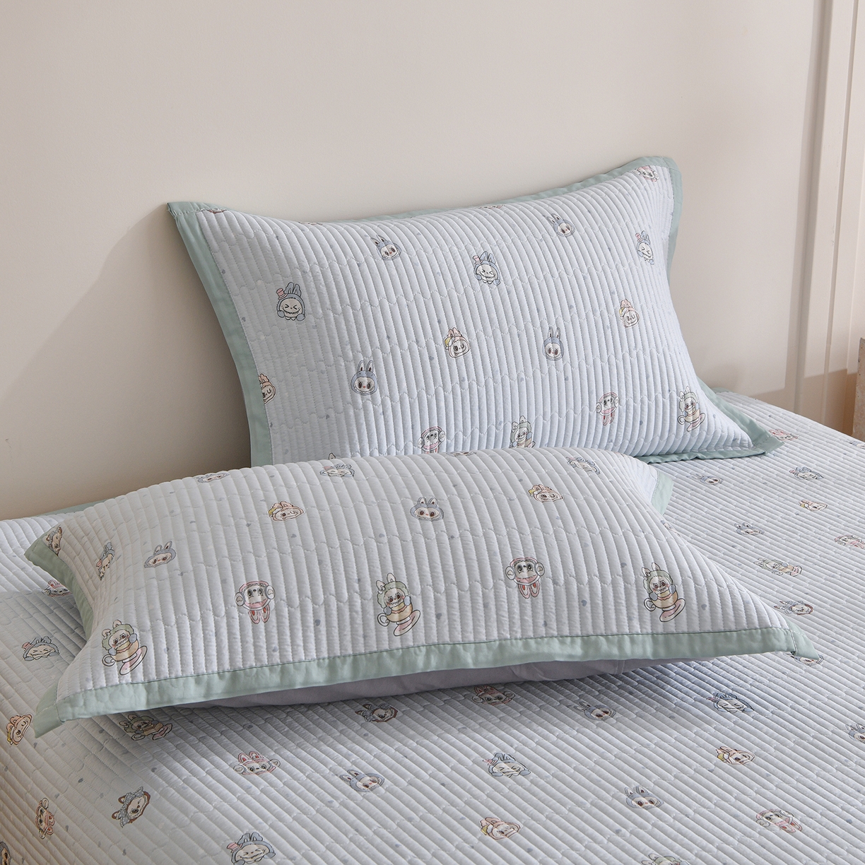 91家纺网 家纺一手货源 找家纺 金艾草 2026新款莫代尔天丝印花夏被床盖四件套三件套 拉布布-蓝