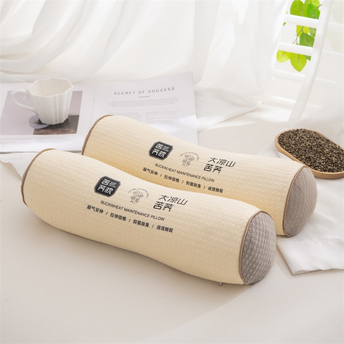 91家纺网 家纺一手货源 找家纺 （总）仁宇枕业 2026新款新品针织棉大凉山苦荞圆形颈椎护颈枕全荞麦壳腰枕头枕芯