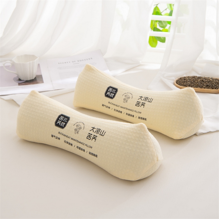 仁宇枕业 2026新款新品针织棉大凉山苦荞圆形颈椎护颈枕全荞麦壳腰枕头枕芯 凉山苦荞三角菱形颈椎枕-米黄色