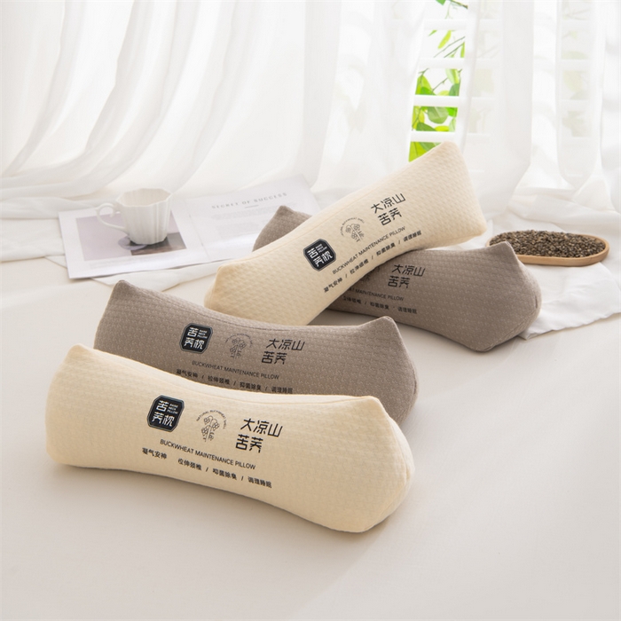 91家纺网 家纺一手货源 找家纺 仁宇枕业 2026新款新品针织棉大凉山苦荞圆形颈椎护颈枕全荞麦壳腰枕头枕芯 凉山苦荞圆形颈椎枕-深咖色