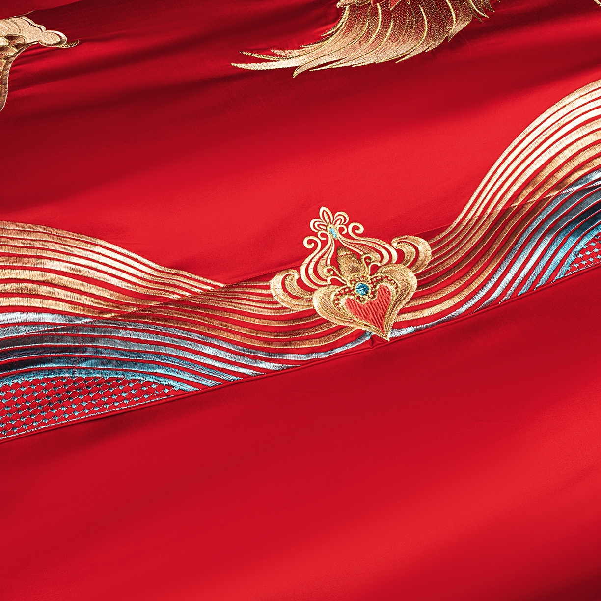 91家纺网 家纺一手货源 找家纺 柏拉图 2026新款100s长绒棉纯棉贡缎提花重工艺刺绣婚庆四件套多件套 喜嫁龙凤