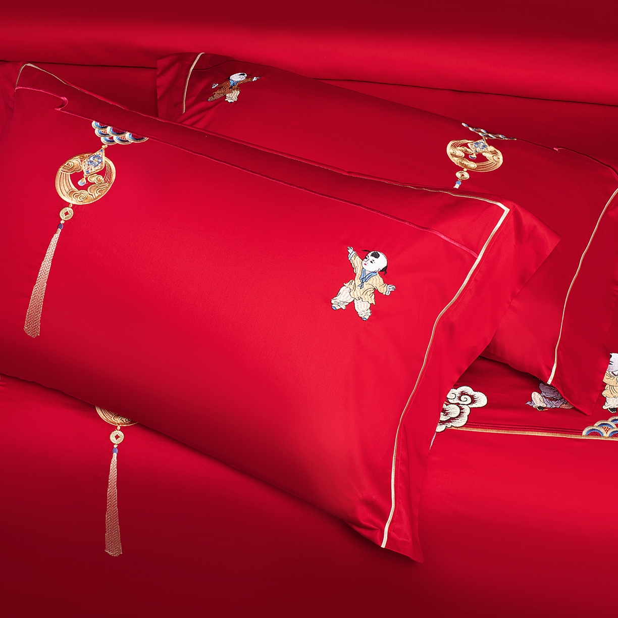 91家纺网 家纺一手货源 找家纺 （总）柏拉图 2026新款长绒棉纯棉贡缎全工艺刺绣婚庆四件套多件套