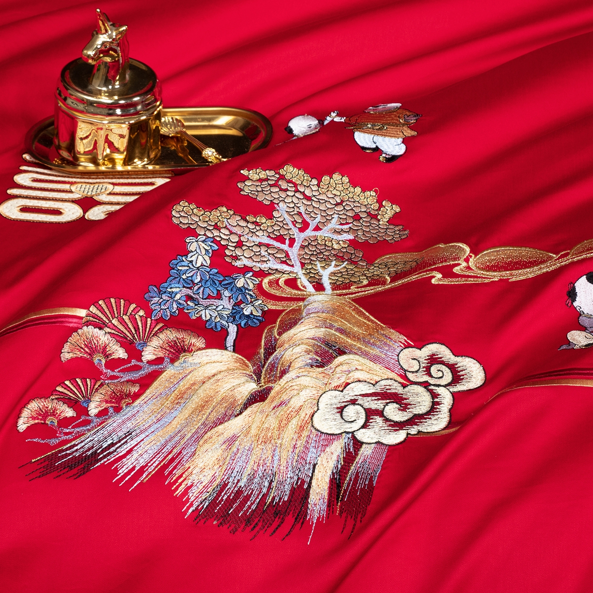 91家纺网 家纺一手货源 找家纺 （总）柏拉图 2026新款长绒棉纯棉贡缎全工艺刺绣婚庆四件套多件套