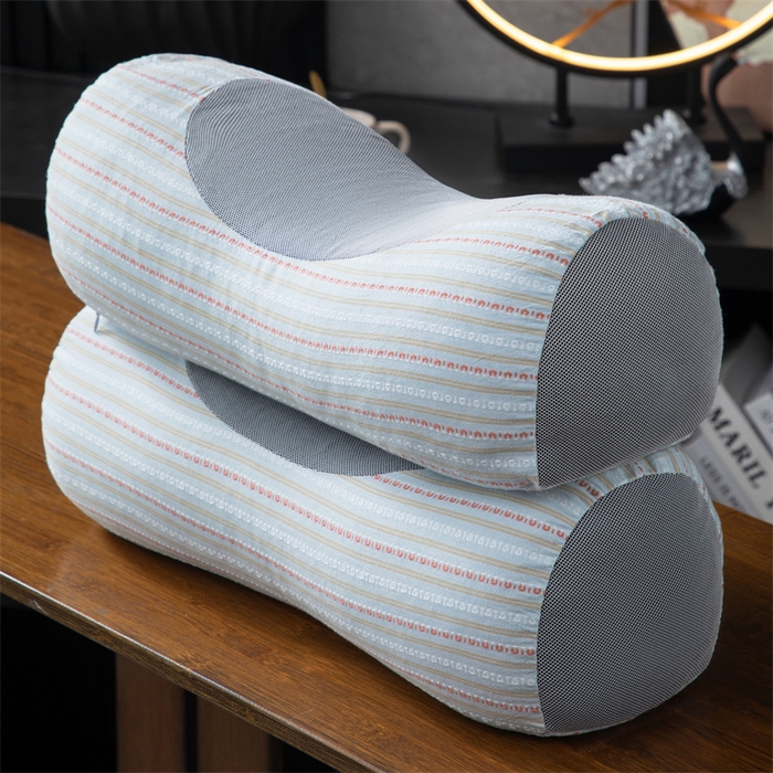 91家纺网 家纺一手货源 找家纺 仁宇枕业 2026新款新品全棉色织提花水洗棉元宝护颈椎全荞麦枕头枕芯 元宝荞麦枕-灰蓝色