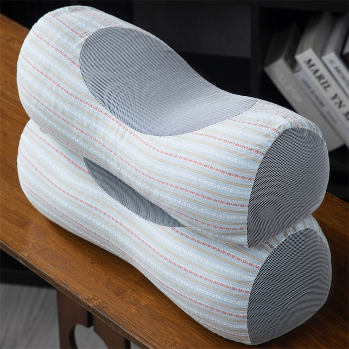 91家纺网 家纺一手货源 找家纺 仁宇枕业 2026新款新品全棉色织提花水洗棉元宝护颈椎全荞麦枕头枕芯 元宝荞麦枕-灰蓝色