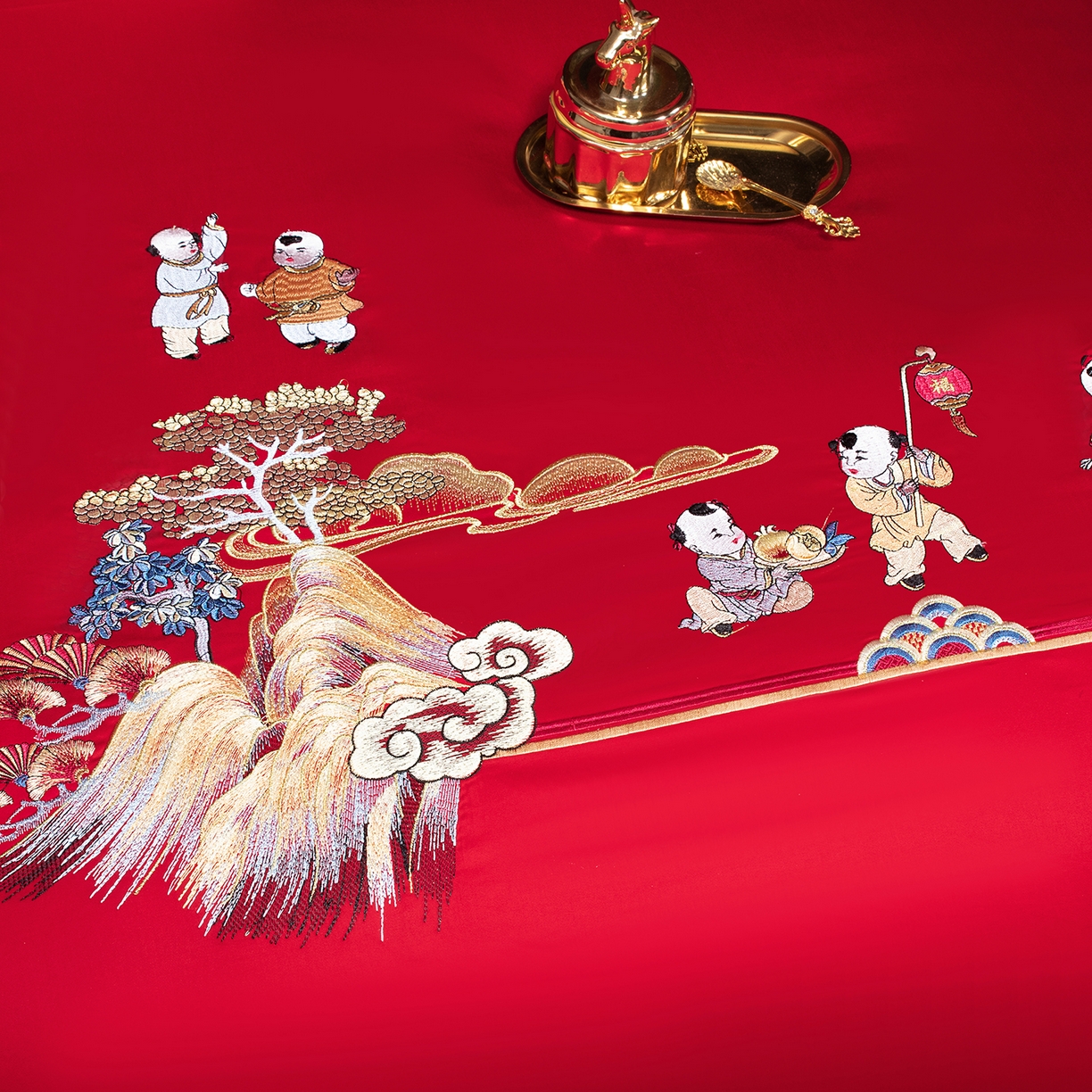 91家纺网 家纺一手货源 找家纺 （总）柏拉图 2026新款长绒棉纯棉贡缎全工艺刺绣婚庆四件套多件套