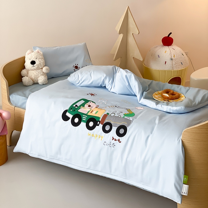 91家纺网 家纺一手货源 找家纺 宝贝优选 2026新款100支澳棉纯棉幼儿园学生三件套多件套 小熊挖土机