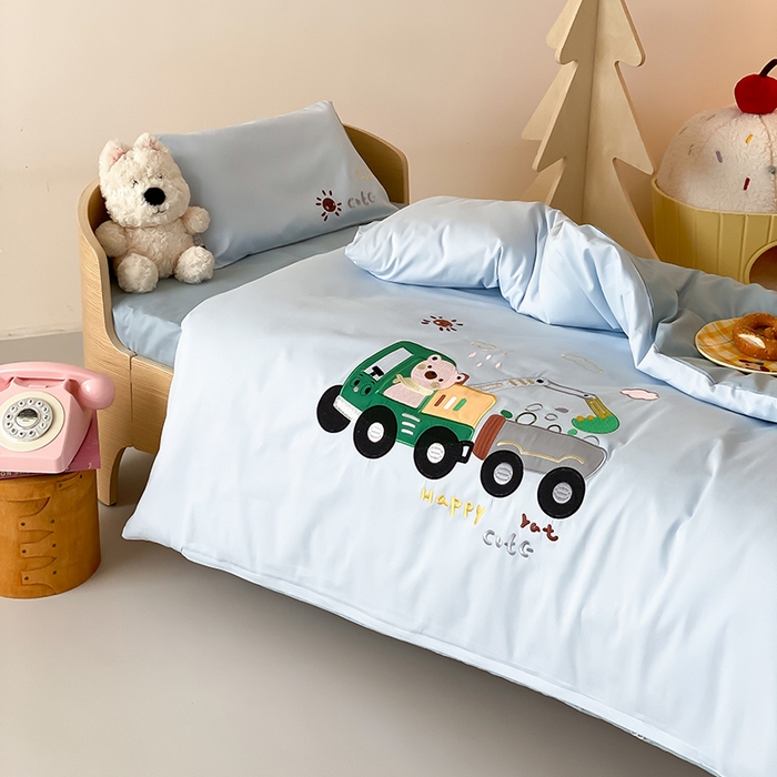 91家纺网 家纺一手货源 找家纺 宝贝优选 2026新款100支澳棉纯棉幼儿园学生三件套多件套 小熊挖土机