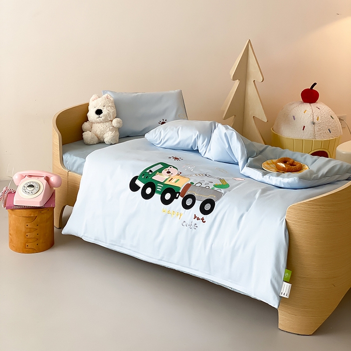 91家纺网 家纺一手货源 找家纺 宝贝优选 2026新款100支澳棉纯棉幼儿园学生三件套多件套 小熊挖土机