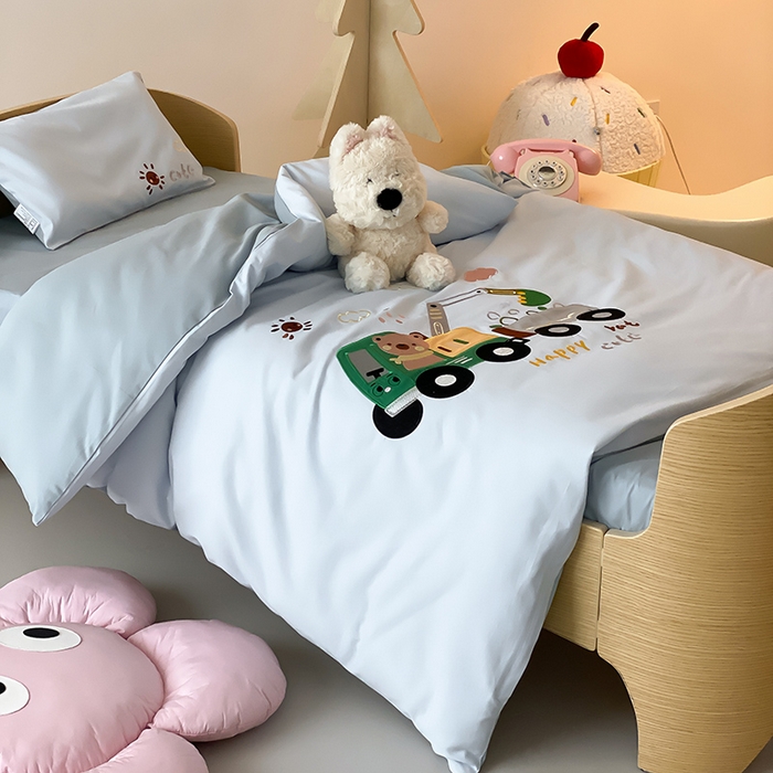 91家纺网 家纺一手货源 找家纺 宝贝优选 2026新款100支澳棉纯棉幼儿园学生三件套多件套 小熊挖土机