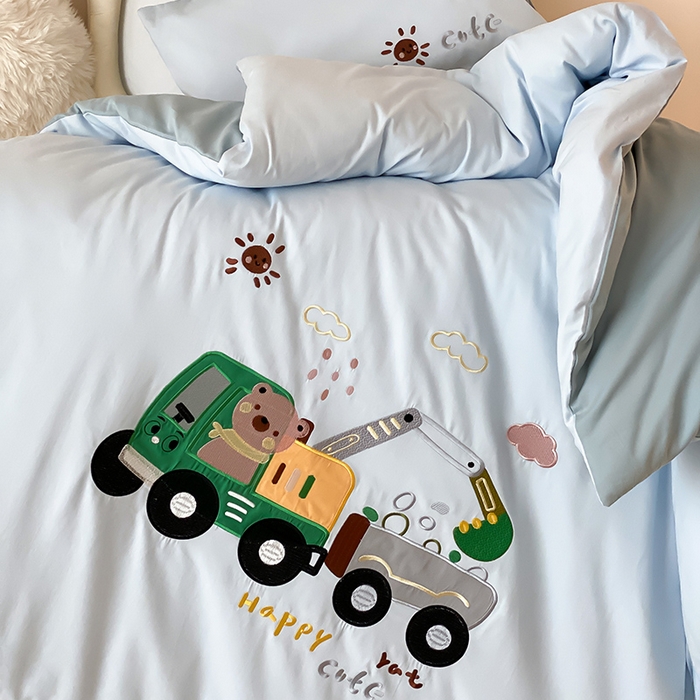 91家纺网 家纺一手货源 找家纺 宝贝优选 2026新款100支澳棉纯棉幼儿园学生三件套多件套 小熊挖土机