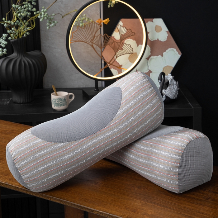 仁宇枕业 2026新款新品全棉色织提花水洗棉元宝护颈椎全荞麦枕头枕芯 元宝荞麦枕-灰咖色