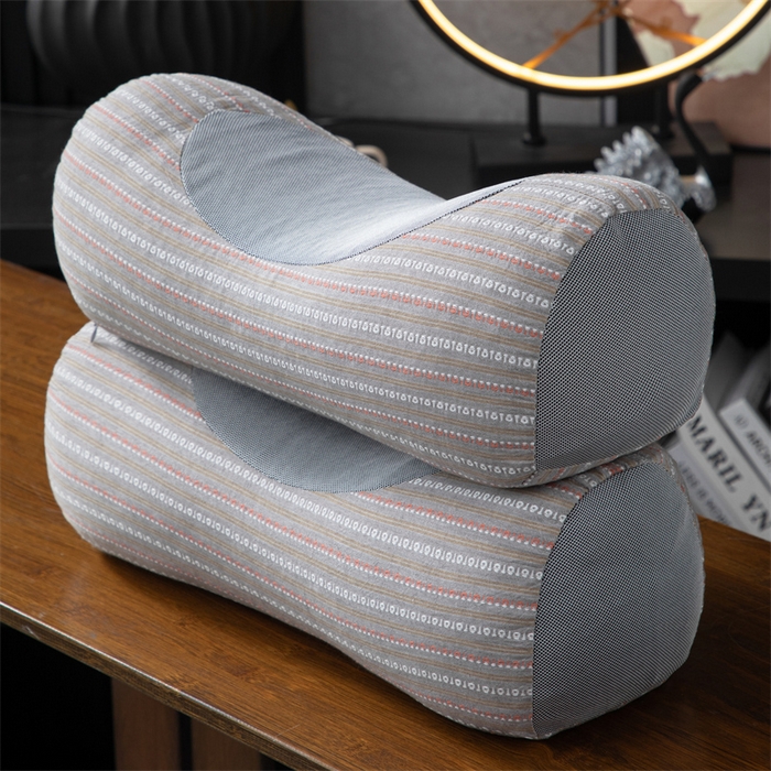 91家纺网 家纺一手货源 找家纺 仁宇枕业 2026新款新品全棉色织提花水洗棉元宝护颈椎全荞麦枕头枕芯 元宝荞麦枕-灰咖色