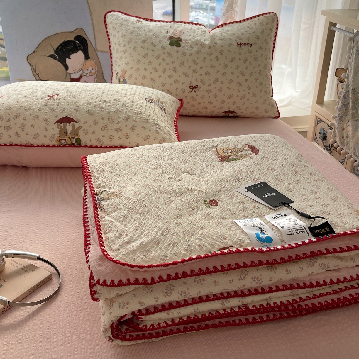 91家纺网 家纺一手货源 找家纺 （总）几禾 2026春夏新款泡芙纱贝壳边夏被夏凉被空调被四件套