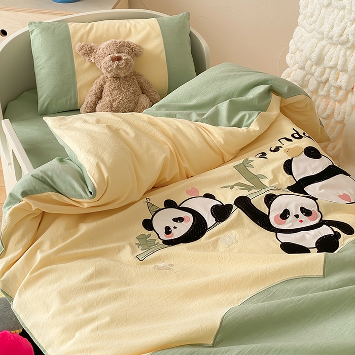 91家纺网 家纺一手货源 找家纺 宝贝优选 2026新款全棉水洗棉幼儿园学生三件套多件套 Happy熊猫