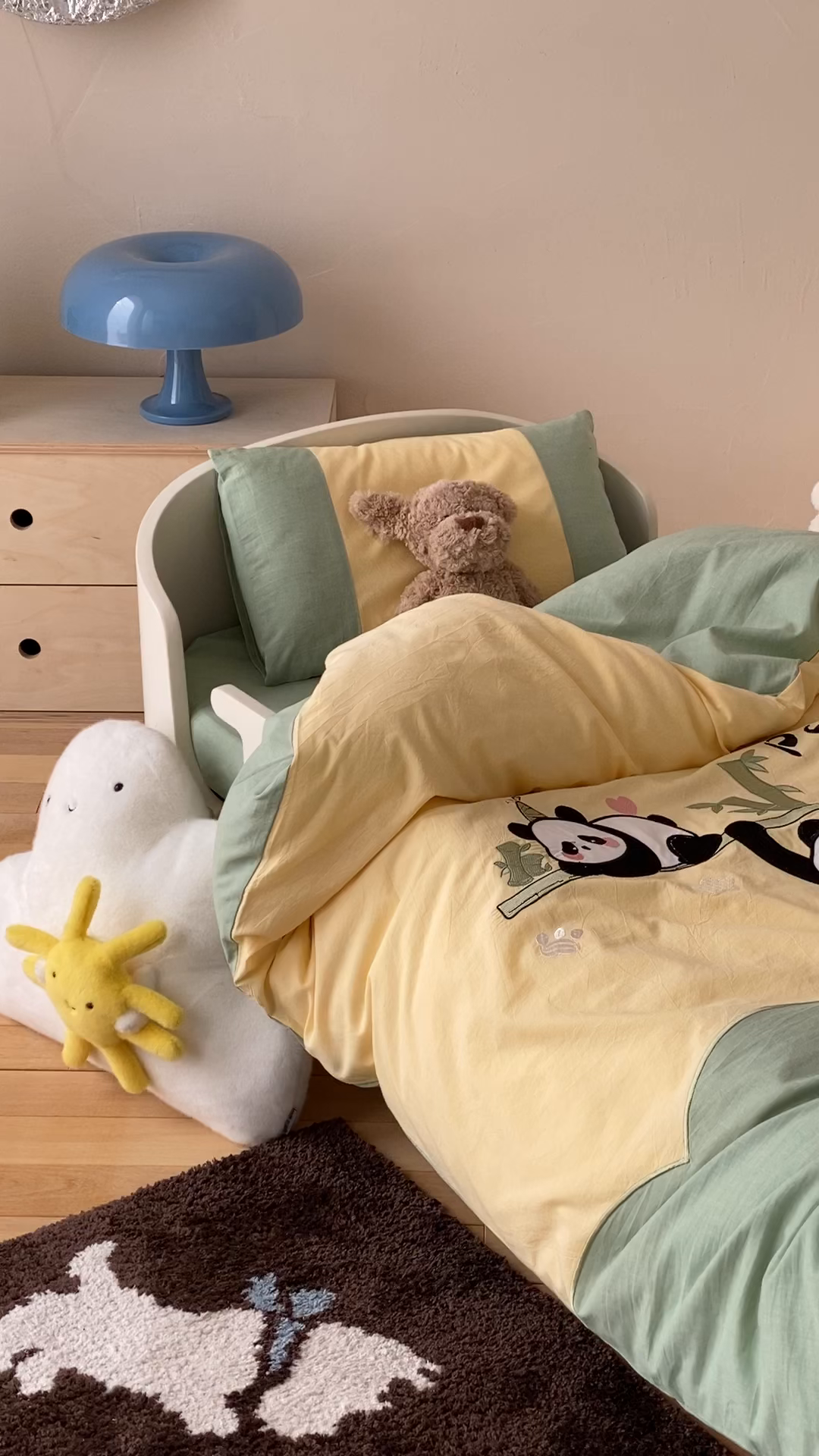 91家纺网 家纺一手货源 找家纺 宝贝优选 2026新款全棉水洗棉幼儿园学生三件套多件套 Happy熊猫