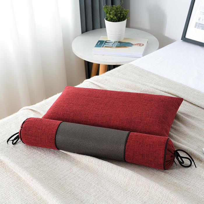 91家纺网 家纺一手货源 找家纺 仁宇枕业 2026新款新品枕头枕芯多功能组合式仿麻全荞麦护颈枕头枕芯 组合仿麻布枕红色