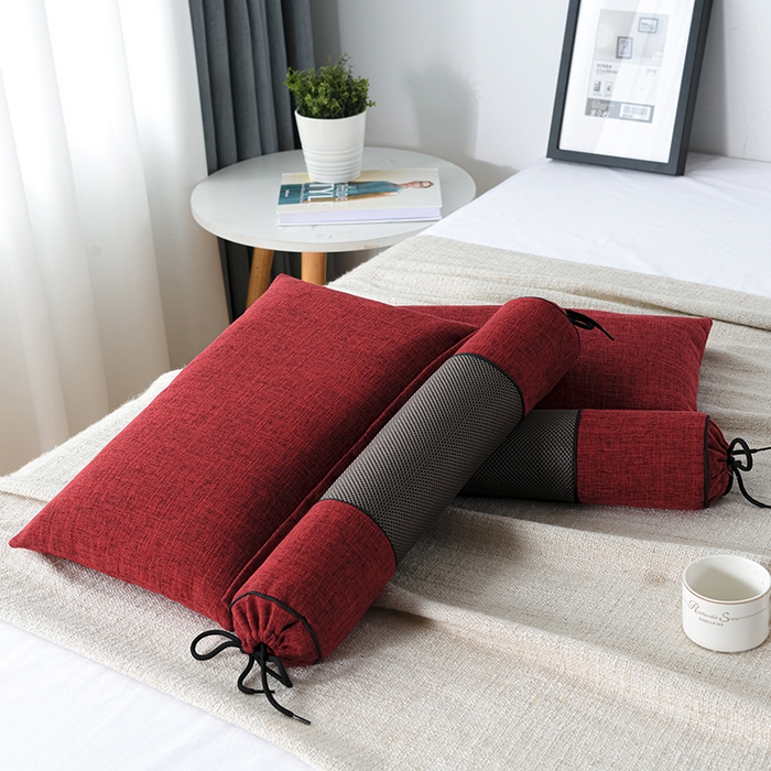 91家纺网 家纺一手货源 找家纺 仁宇枕业 2026新款新品枕头枕芯多功能组合式仿麻全荞麦护颈枕头枕芯 组合仿麻布枕红色