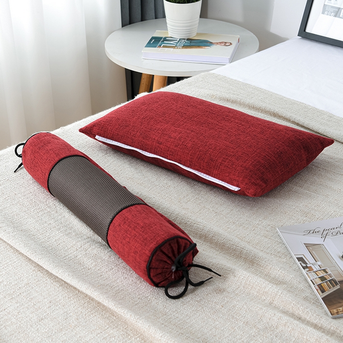 91家纺网 家纺一手货源 找家纺 仁宇枕业 2026新款新品枕头枕芯多功能组合式仿麻全荞麦护颈枕头枕芯 组合仿麻布枕红色