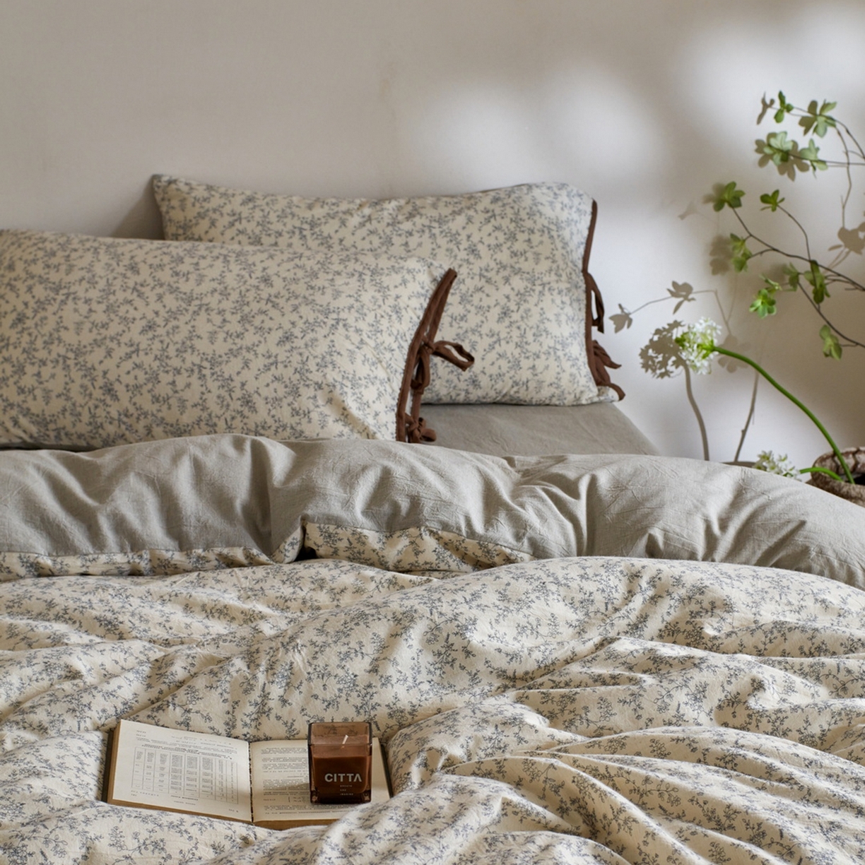 91家纺网 家纺一手货源 找家纺 由丽家纺 2026新款法式复古风棉麻绑带款四件套 黑绒花