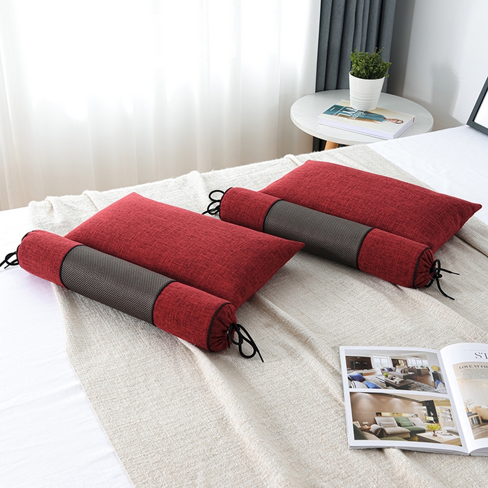 91家纺网 家纺一手货源 找家纺 仁宇枕业 2026新款新品枕头枕芯多功能组合式仿麻全荞麦护颈枕头枕芯 组合仿麻布枕红色