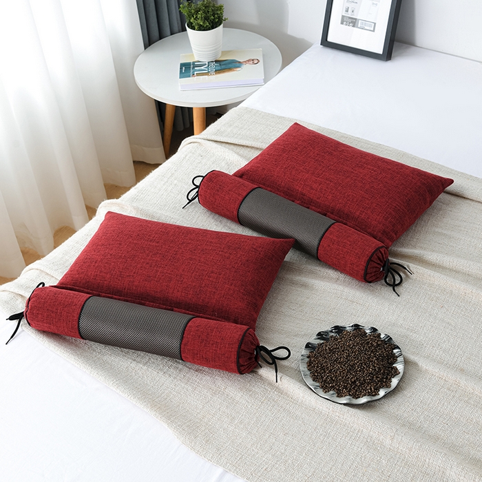 仁宇枕业 2026新款新品枕头枕芯多功能组合式仿麻全荞麦护颈枕头枕芯 组合仿麻布枕红色