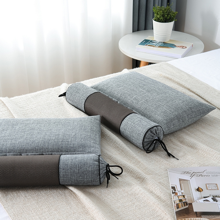 91家纺网 家纺一手货源 找家纺 仁宇枕业 2026新款新品枕头枕芯多功能组合式仿麻全荞麦护颈枕头枕芯 组合仿麻布枕灰色