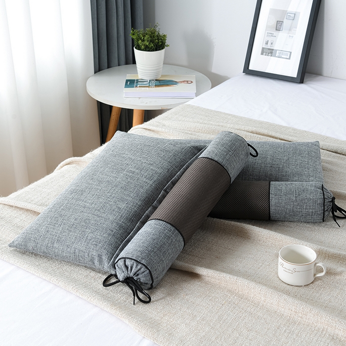 91家纺网 家纺一手货源 找家纺 仁宇枕业 2026新款新品枕头枕芯多功能组合式仿麻全荞麦护颈枕头枕芯 组合仿麻布枕灰色