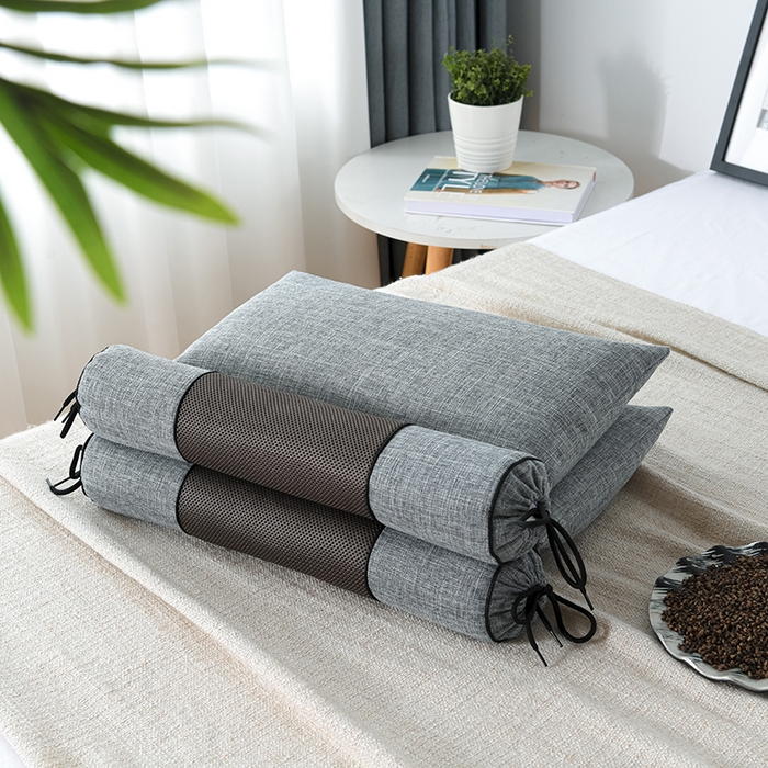 91家纺网 家纺一手货源 找家纺 仁宇枕业 2026新款新品枕头枕芯多功能组合式仿麻全荞麦护颈枕头枕芯 组合仿麻布枕灰色