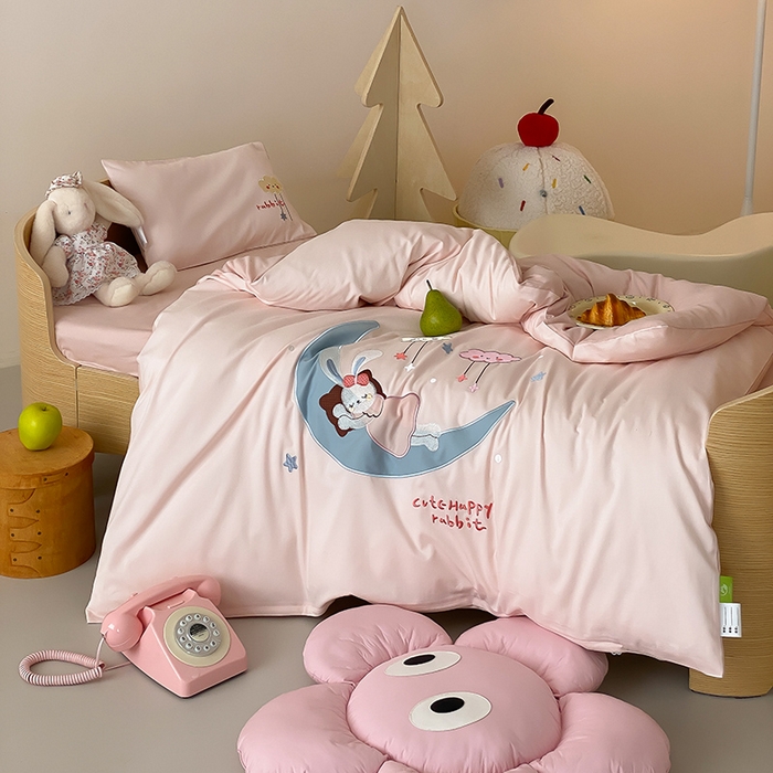 91家纺网 家纺一手货源 找家纺 宝贝优选 2026新款100支澳棉纯棉幼儿园学生三件套多件套 月下小兔