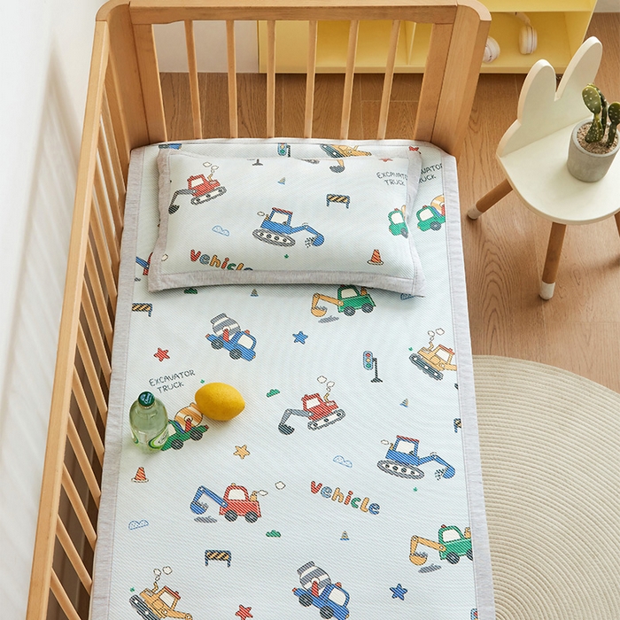 嗨生活 2026年新款600D冰藤凉席儿童婴儿床凉席 幼儿园凉席 拼床凉席（可定做） 彩色挖机