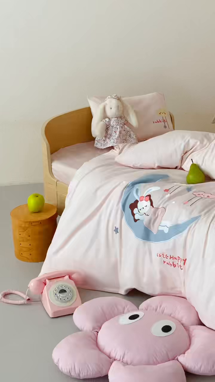 91家纺网 家纺一手货源 找家纺 宝贝优选 2026新款100支澳棉纯棉幼儿园学生三件套多件套 月下小兔