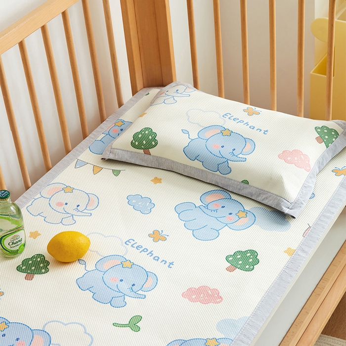 91家纺网 家纺一手货源 找家纺 嗨生活 2026年新款600D冰藤凉席儿童婴儿床凉席 幼儿园凉席 拼床凉席（可定做） 欢乐小象